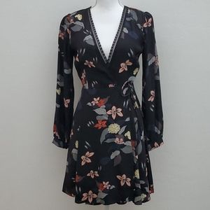 Black Floral Wrap Dress